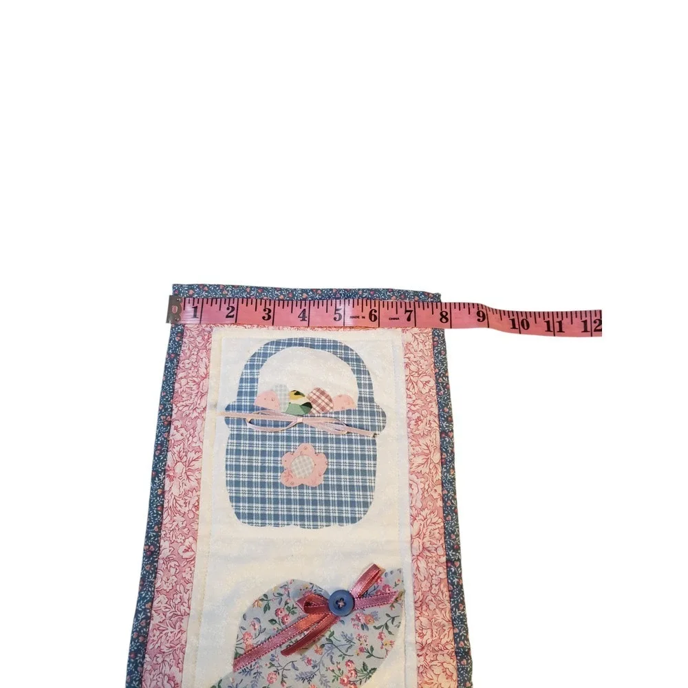 Vintage Handmade Quilted Easter‎ Wall Hanging Multicolor Bunny Hat Basket